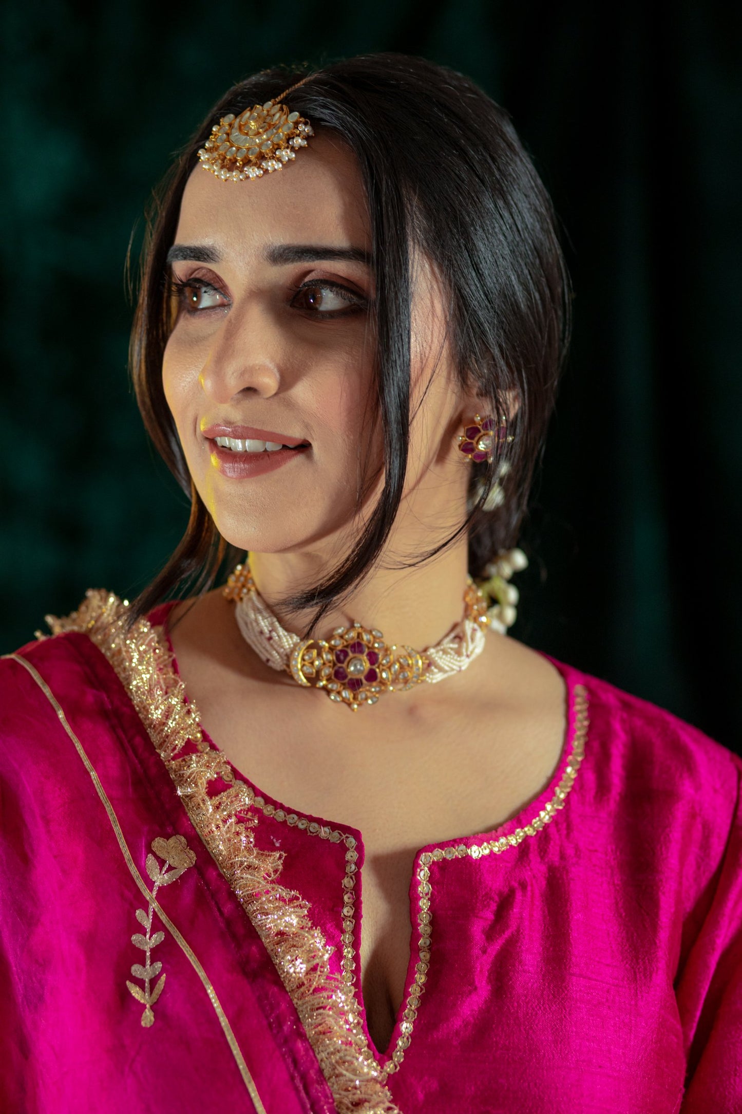 Fuschia Green Contrast Silk Salwaar Set