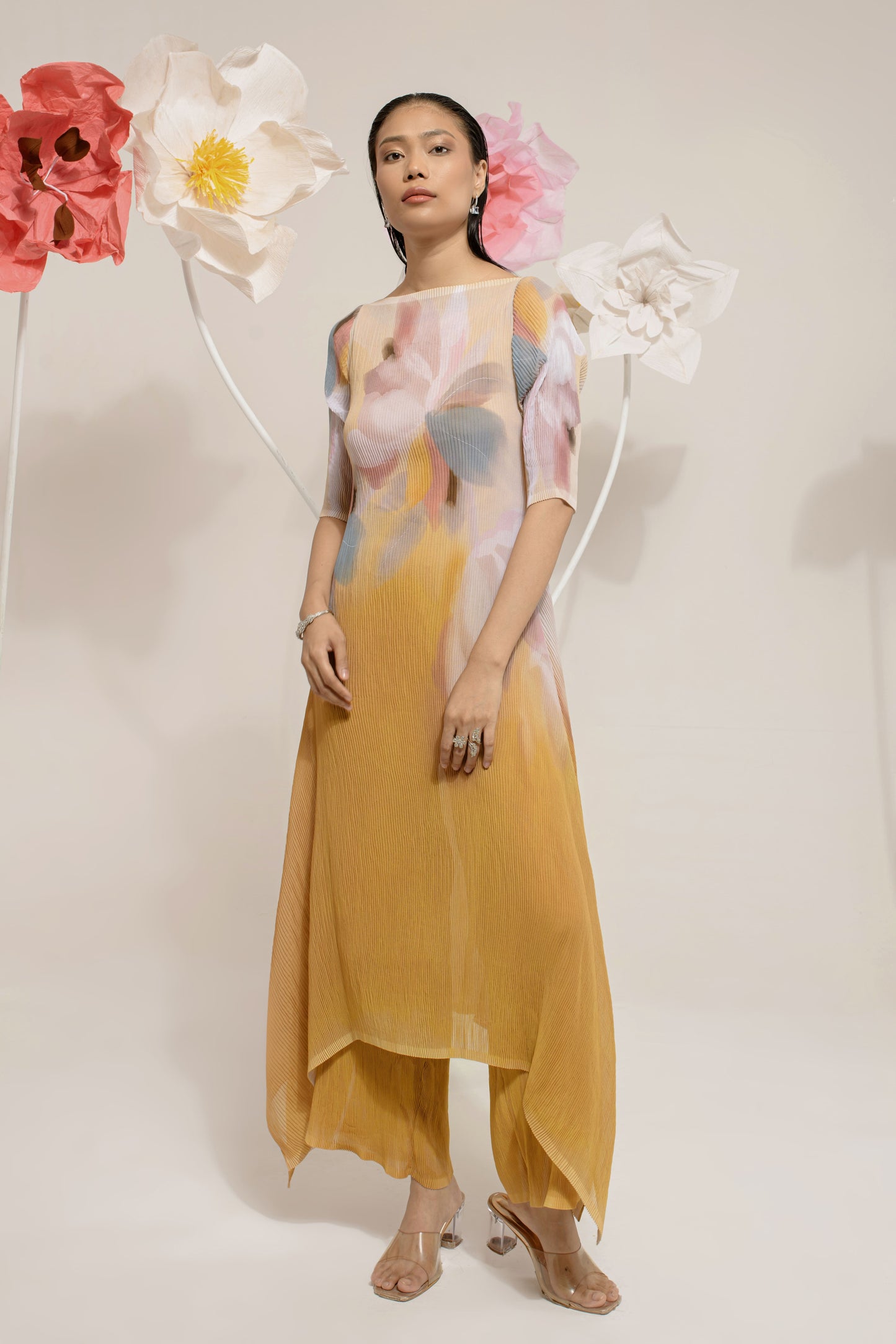Sunshade Pleated Kurta Set