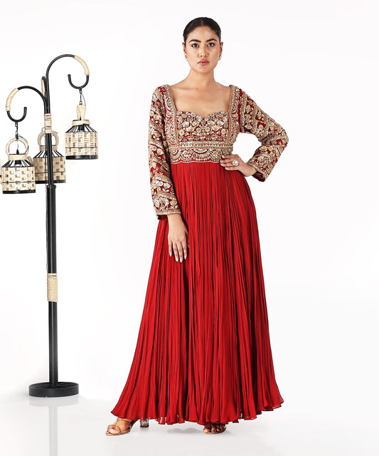 Red Zardozi Anaarkali
