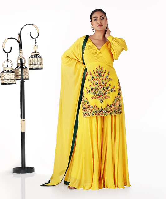 Yellow Multicolour Resham Sharara