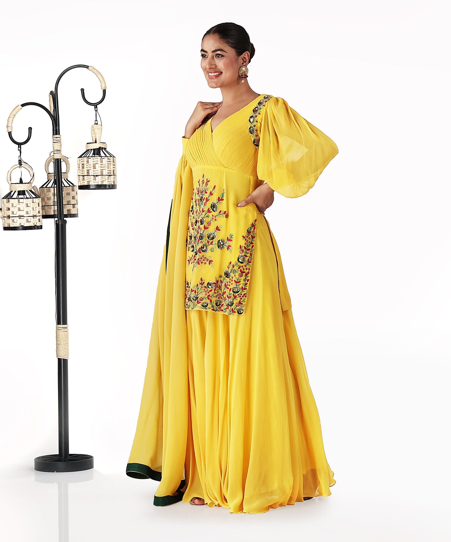 Yellow Multicolour Resham Sharara