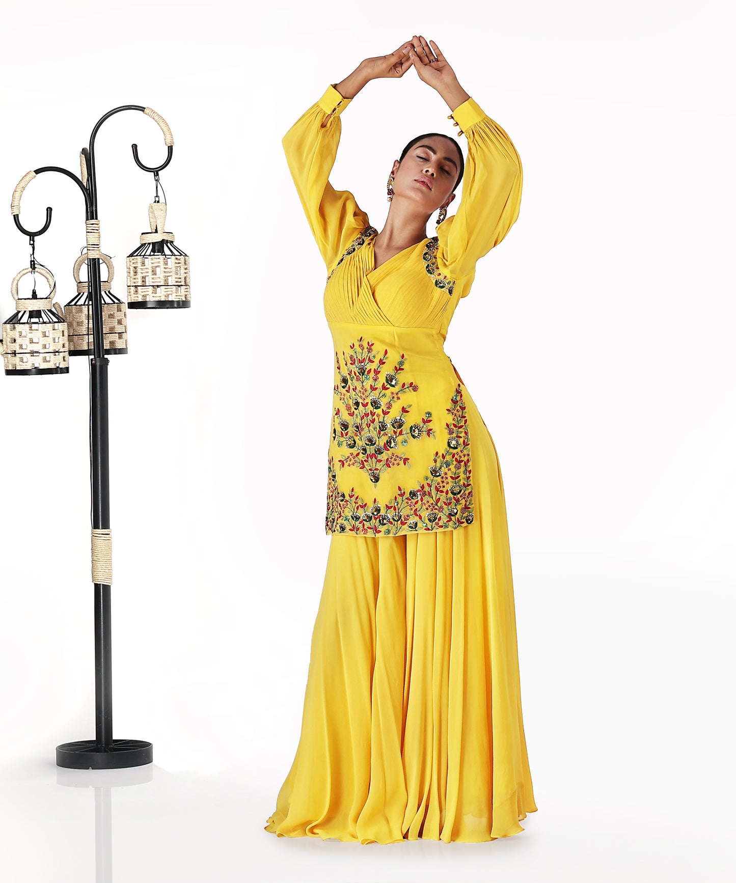 Yellow Multicolour Resham Sharara