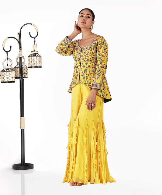 Yellow Multicolour Peplum Sharara