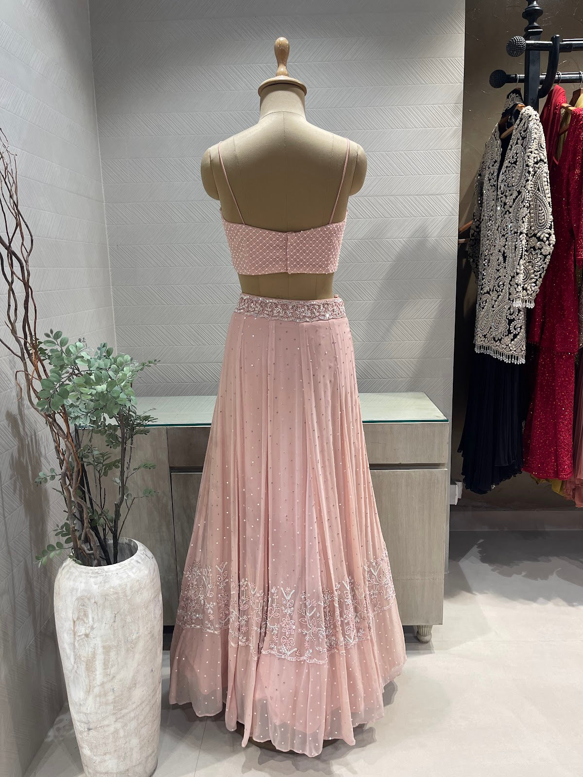 Pink pearl Crop Jacket Lehenga Set
