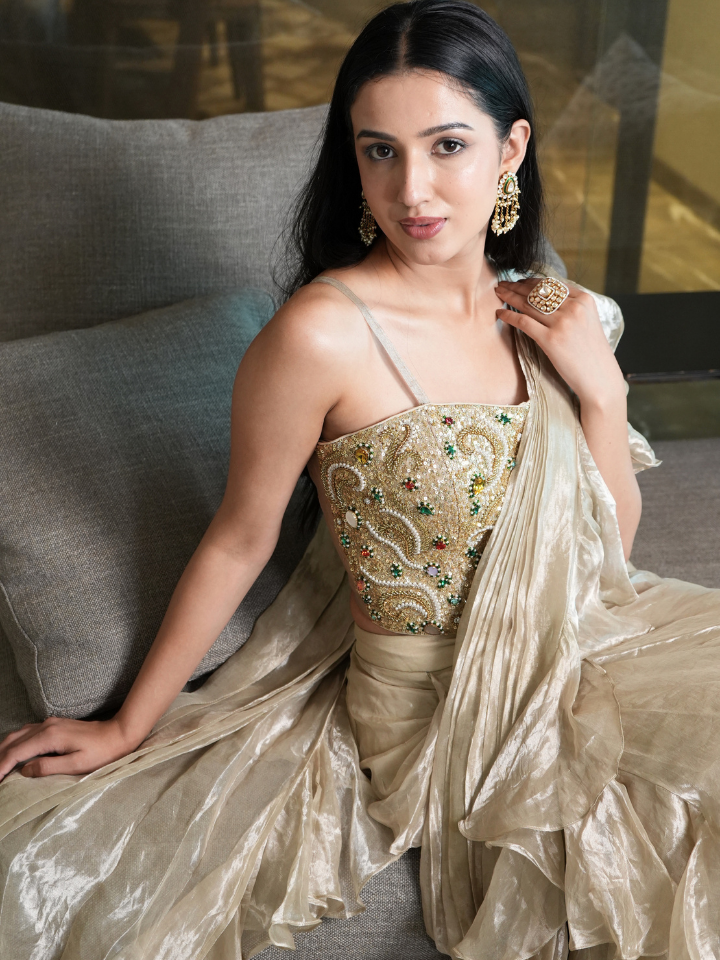 Golden Mist Ruffle Saree