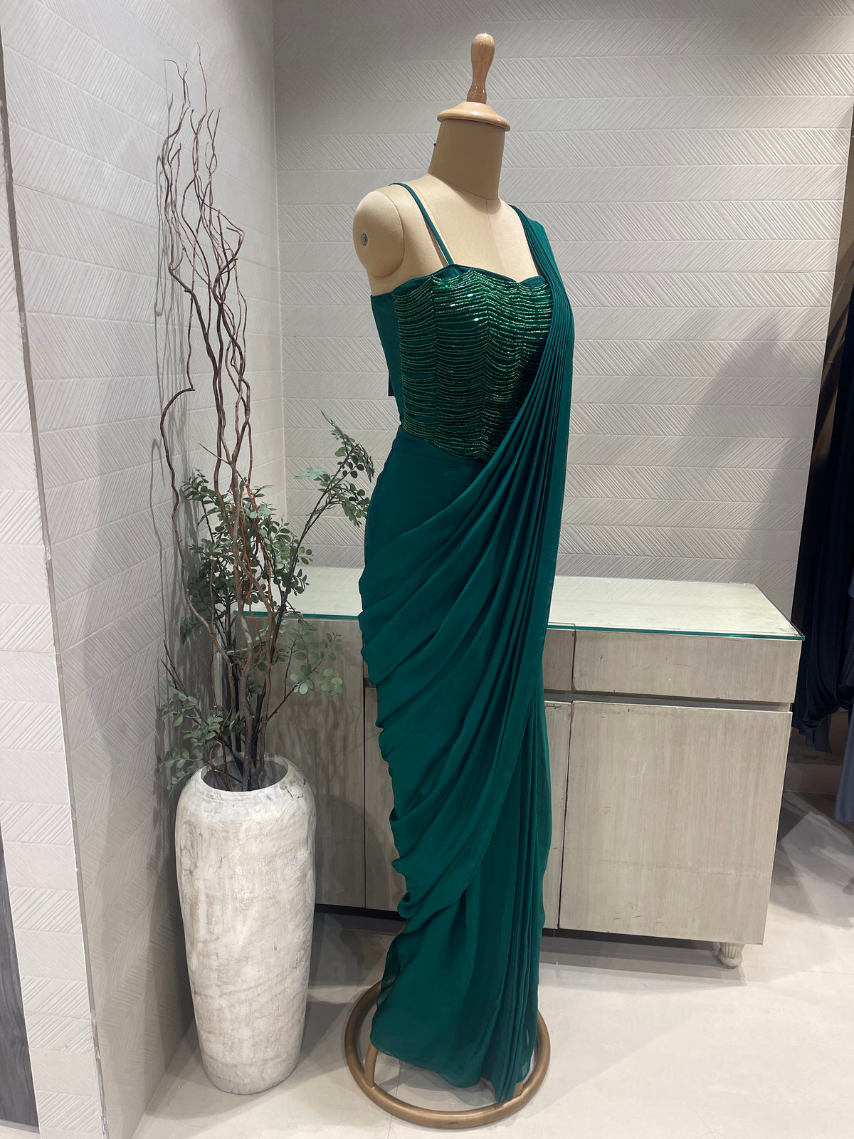 Emerald Green Corset Neckline Detail