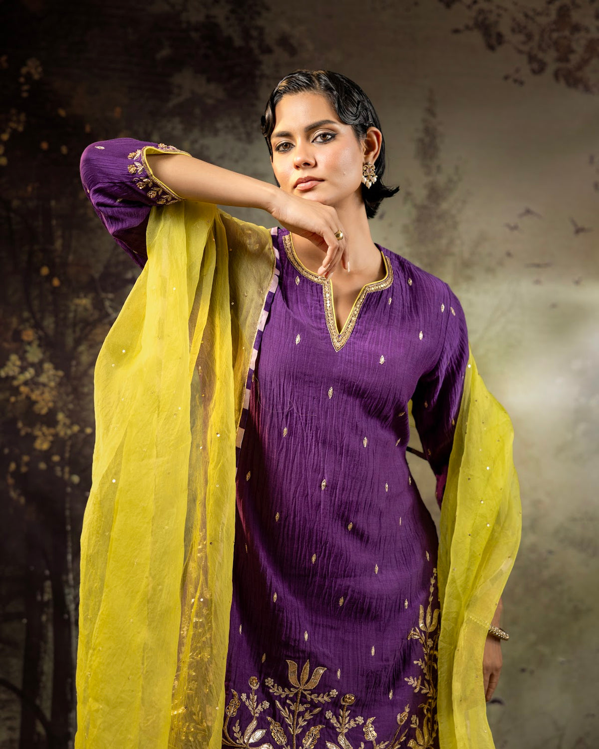 Purple Daman Lappa Sharara Set