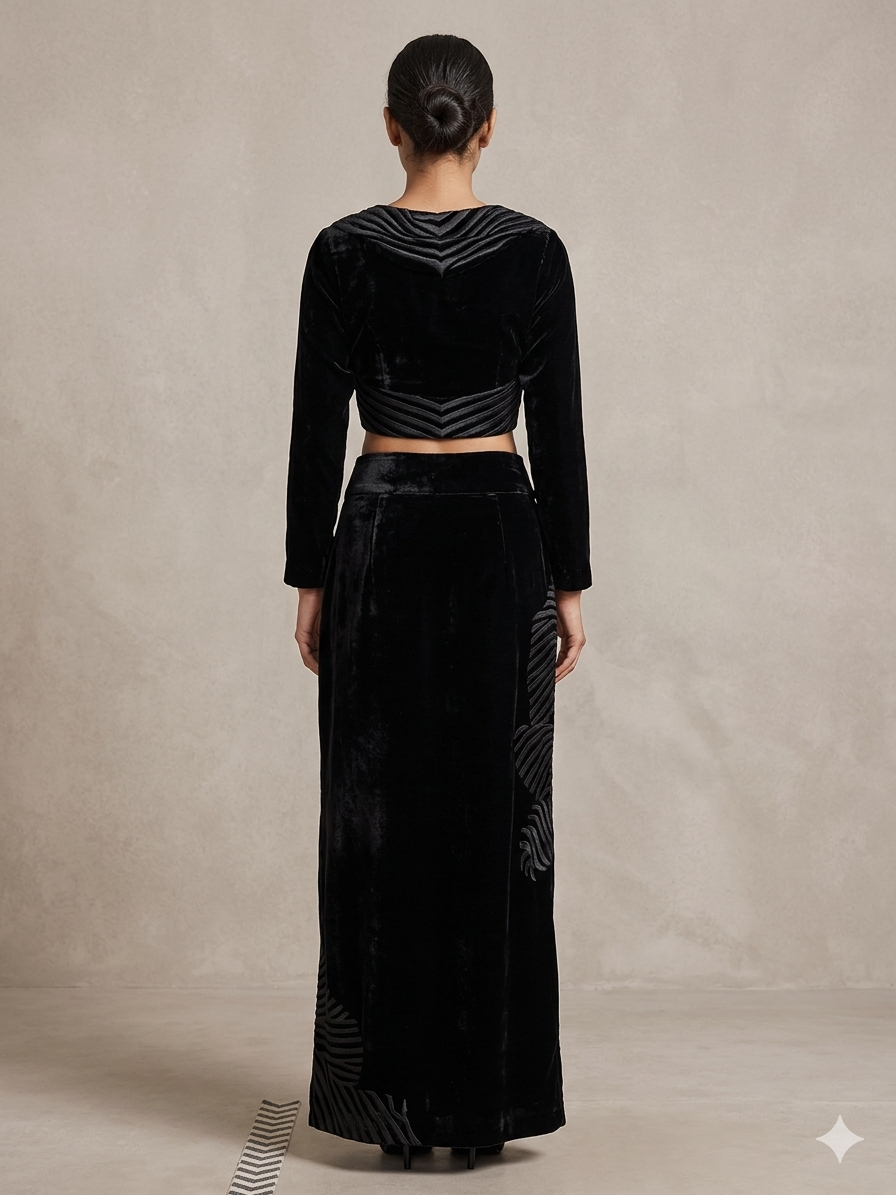 Black Velvet Tiger Skirt Set