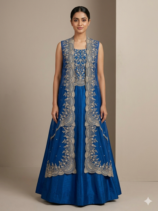 Blue Embellished Cape Garara set