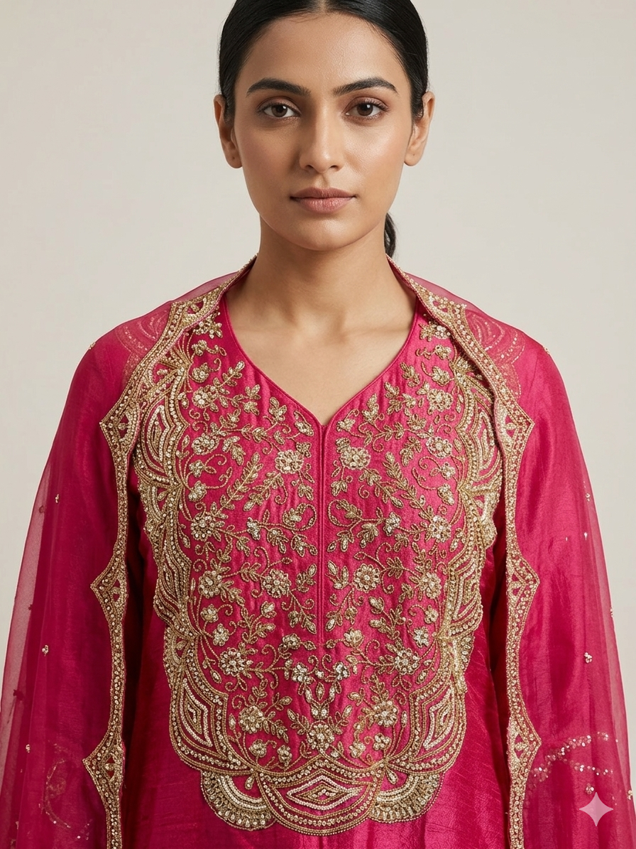 Deep Pink Embellished Cape Gharara set