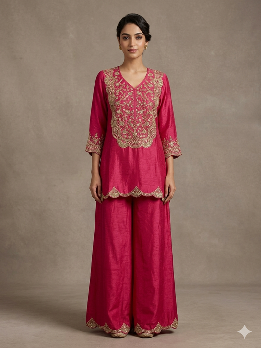 Deep Pink Embellished Cape Gharara set