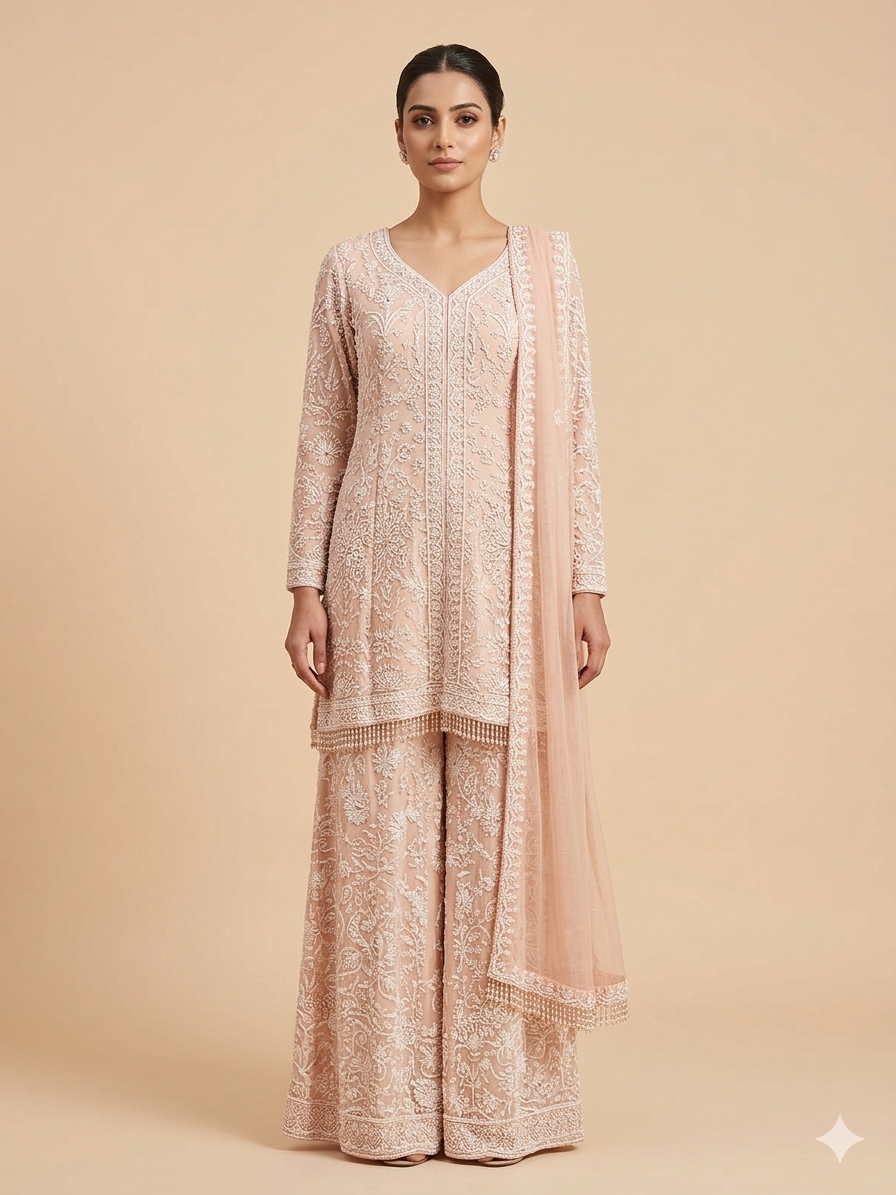 Blush Pink georgette Peplum Pallazo Set