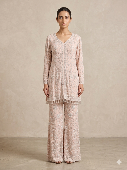 Blush Pink georgette Peplum Pallazo Set