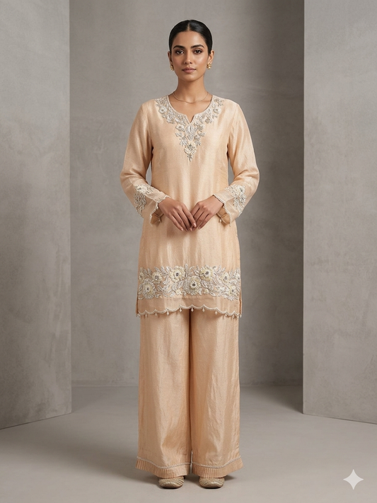 Peach Organza Kurta Set