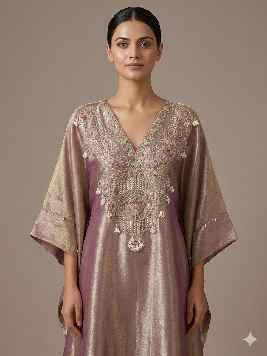 Embellished tissue kaftan Set