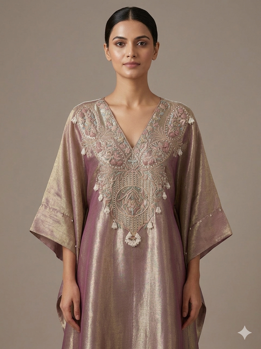 Embellished tissue kaftan Set