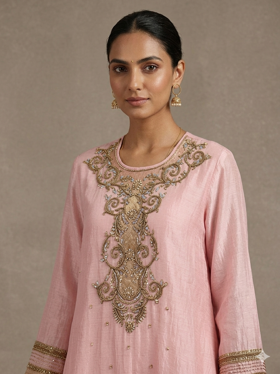 Pink Mul Chanderi Farshi Set