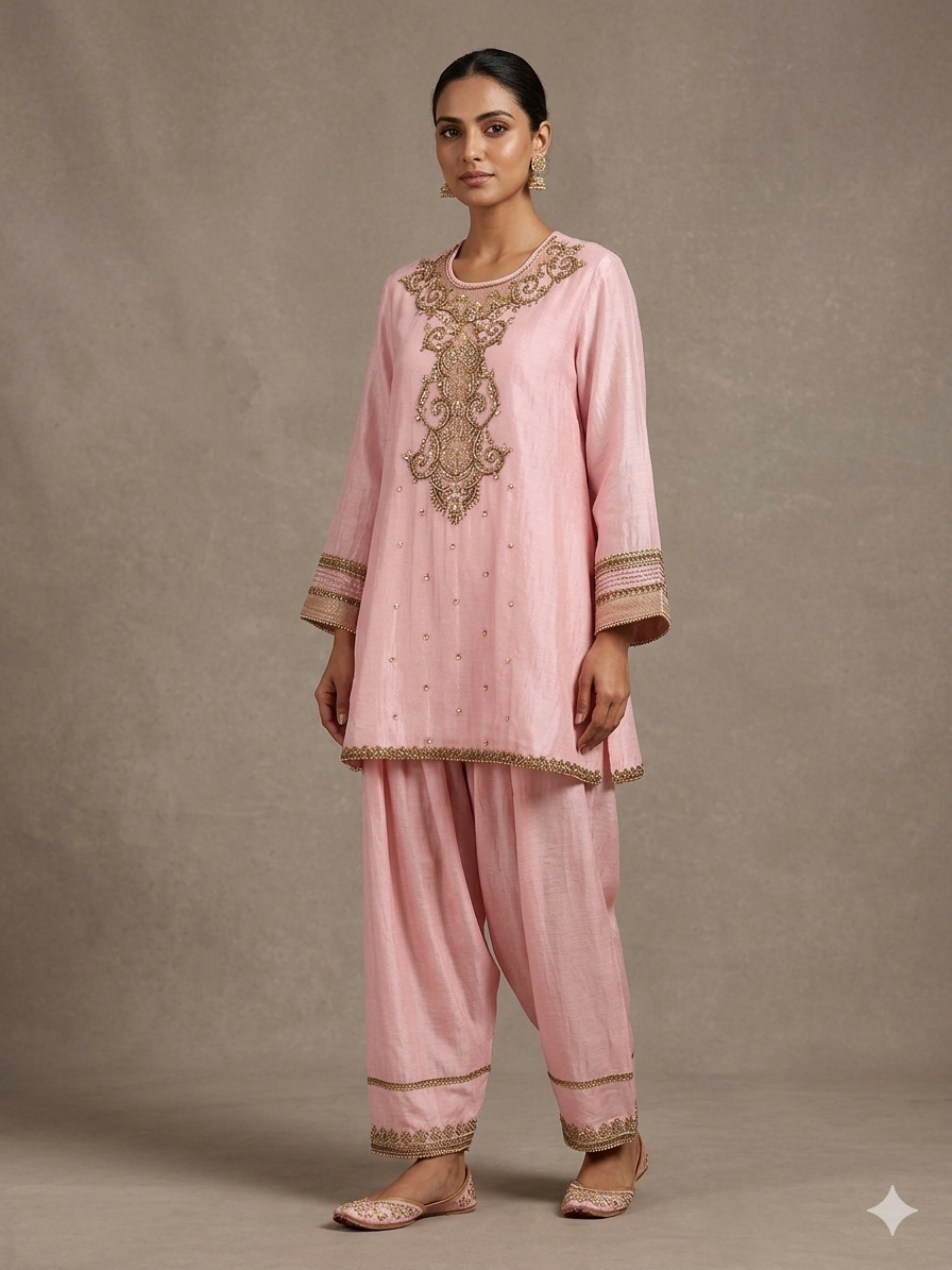 Pink Mul Chanderi Farshi Set