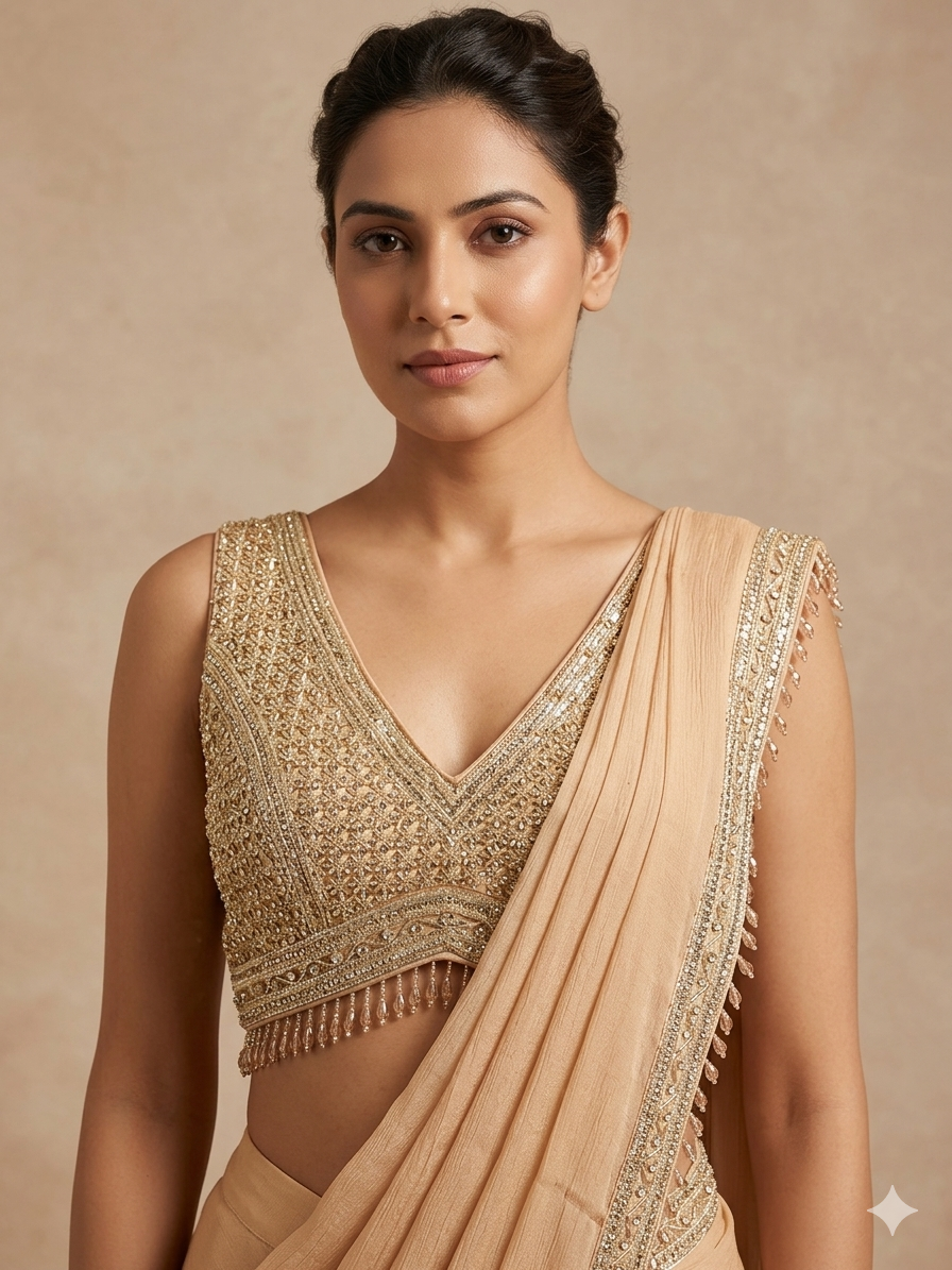 Gold Silk Organza Draped Saree