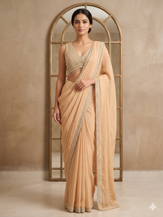 Gold Silk Organza Draped Saree