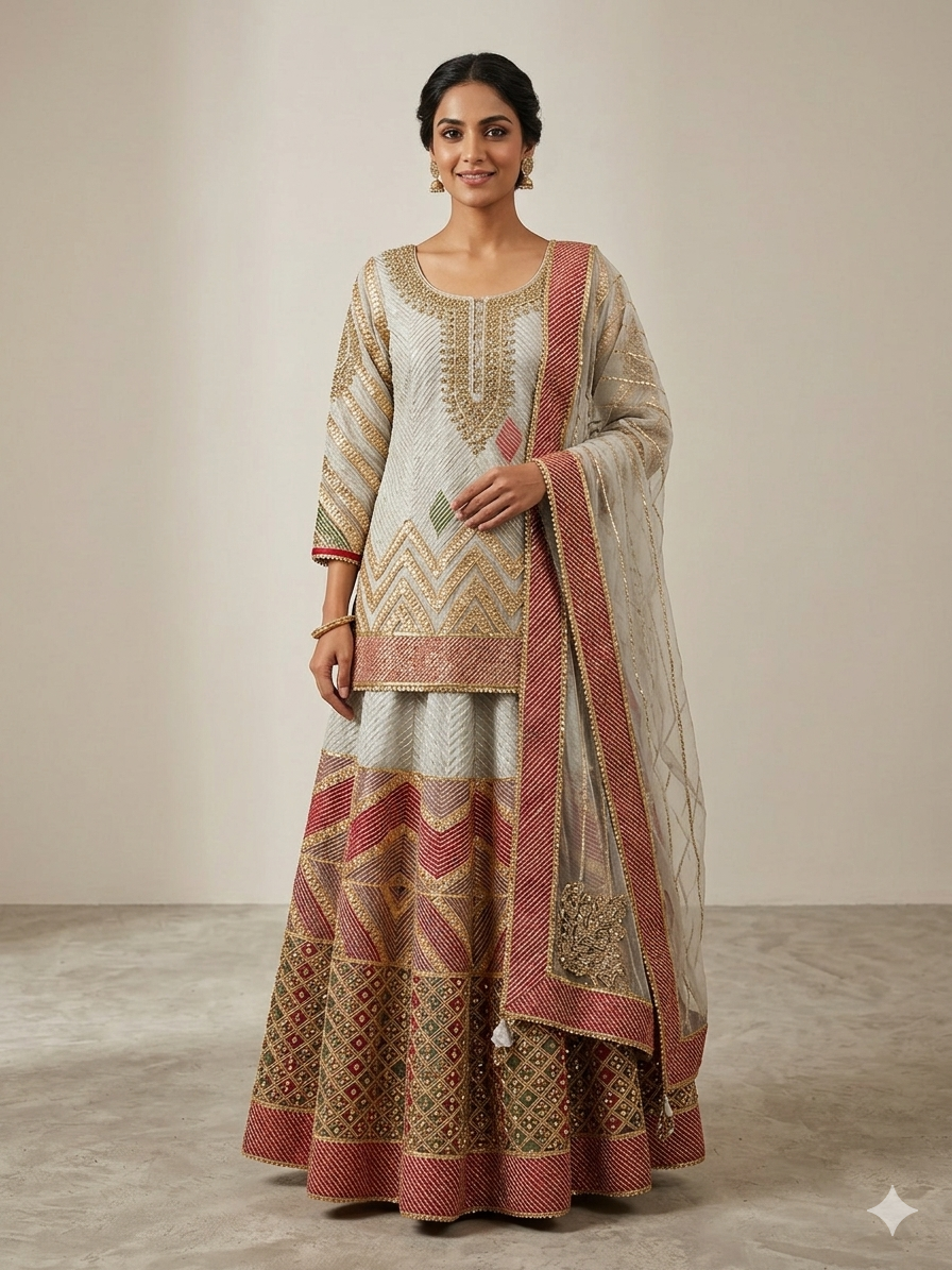 Ash Blue Gota Sharara Set