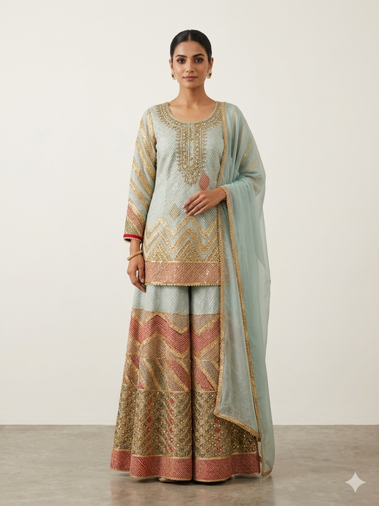 Ash Blue Gota Sharara Set