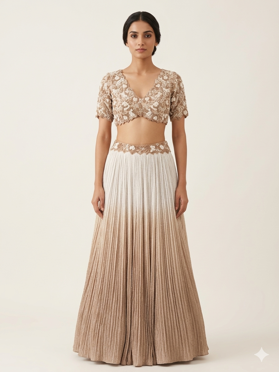 Gold and Ivory heavy embellished Lehenga Set.