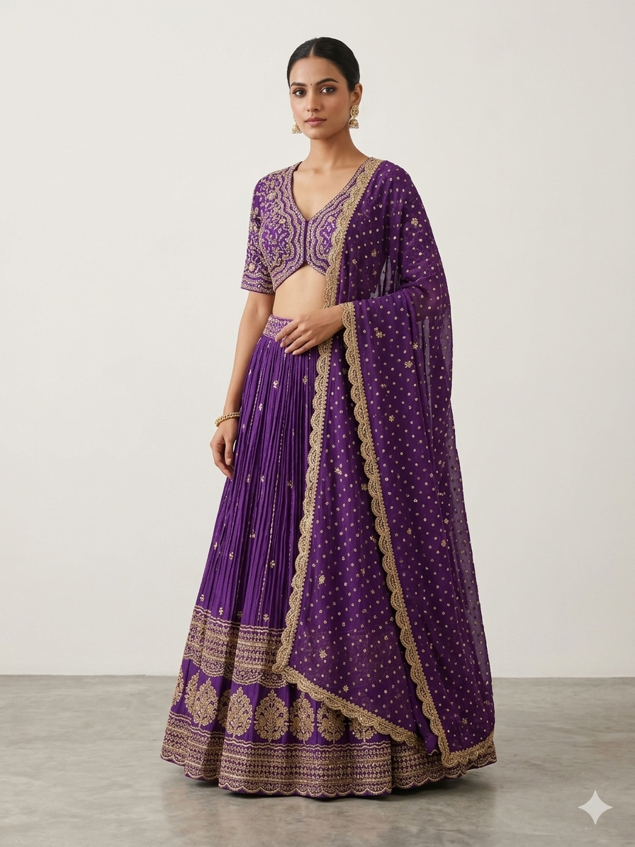Purple Embellished Lehenga Set
