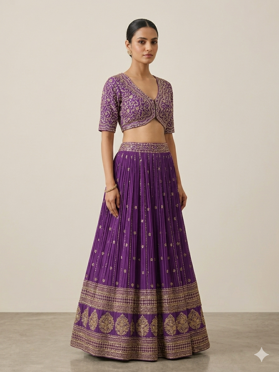 Purple Embellished Lehenga Set