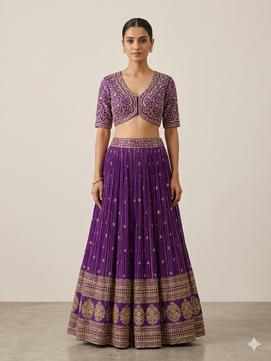 Purple Embellished Lehenga Set
