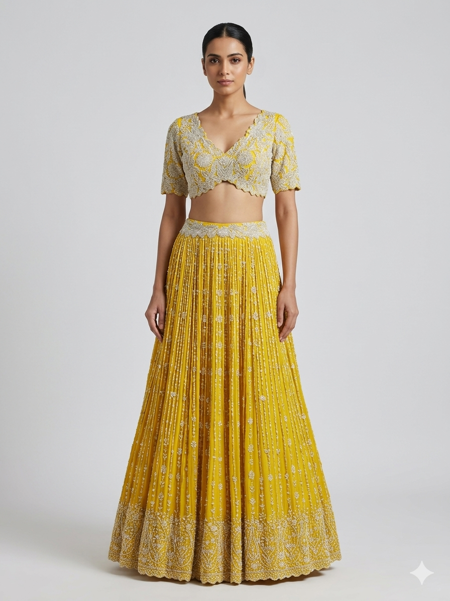 Yellow Embroidered Lehenga Set