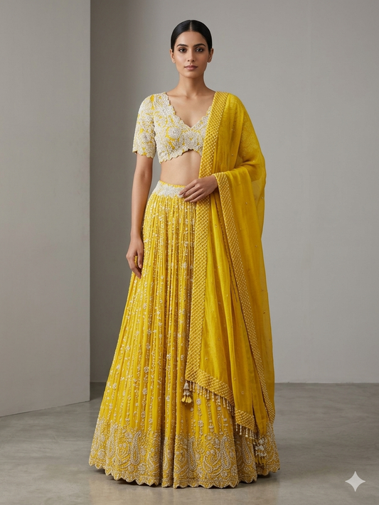 Yellow Embroidered Lehenga Set