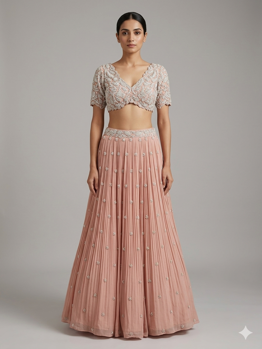 Peach Embroidered Lehenga Set