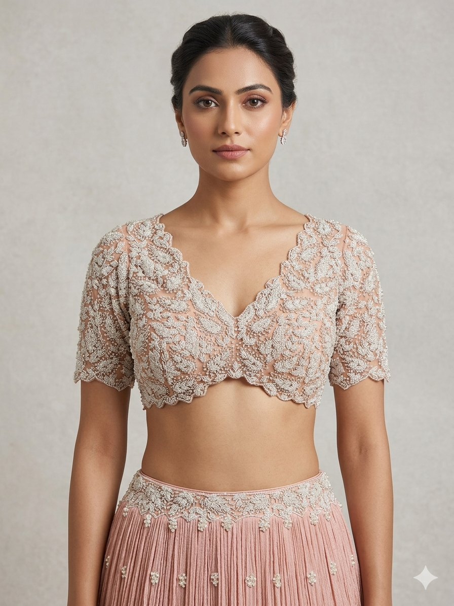 Peach Embroidered Lehenga Set