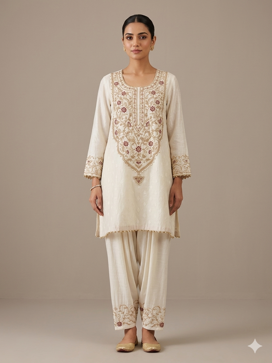 Ivory Chanderi Dabka Salwar Set