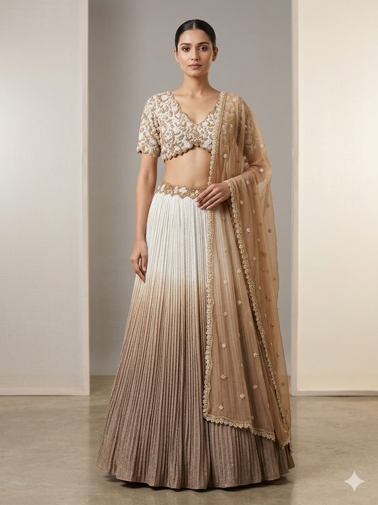 Gold and Ivory heavy embellished Lehenga Set.