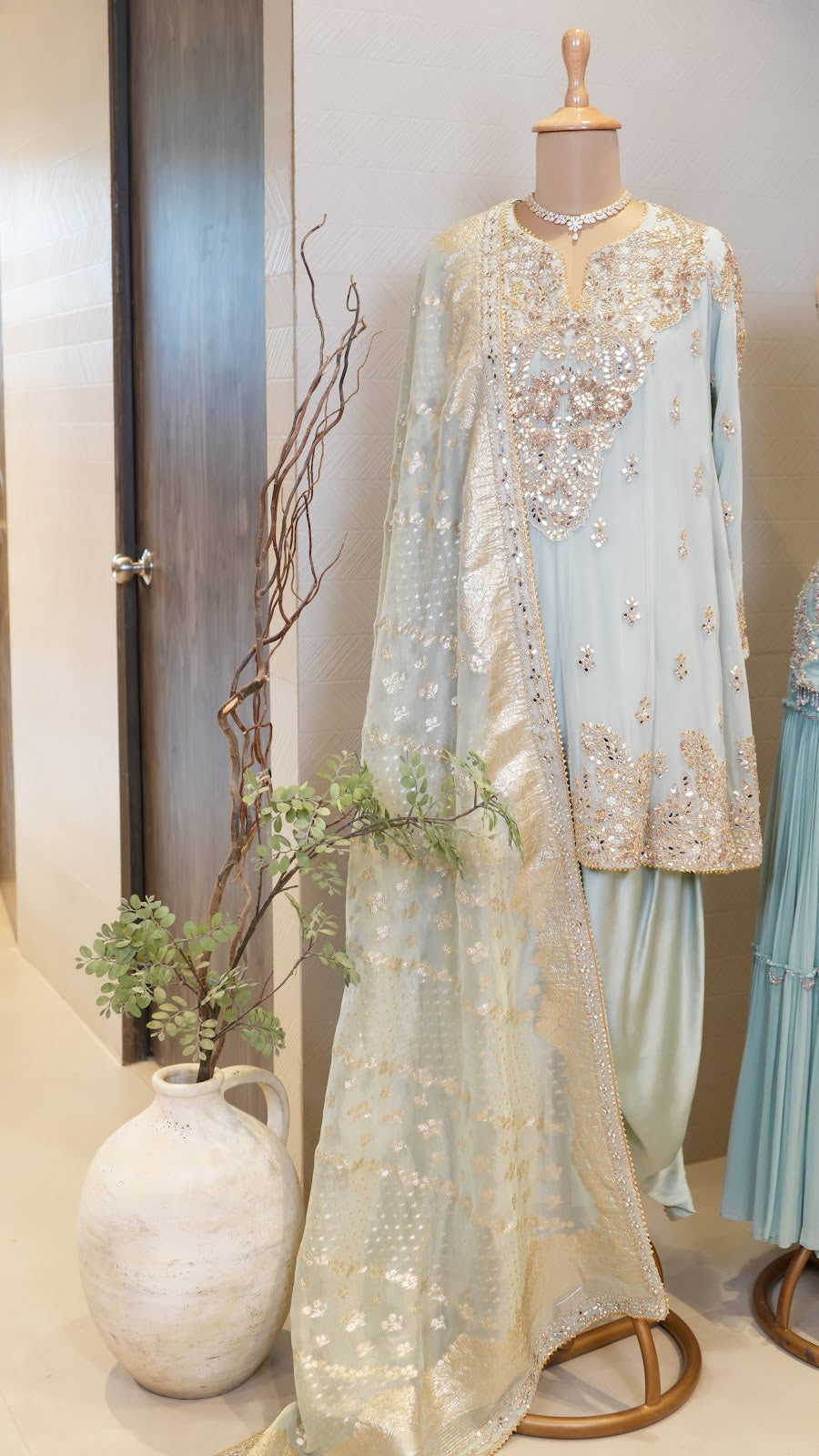Powder Blue Gota Dhoti Suit Set