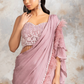 Dusty Pink Chiffon Ruffle Draped Saree