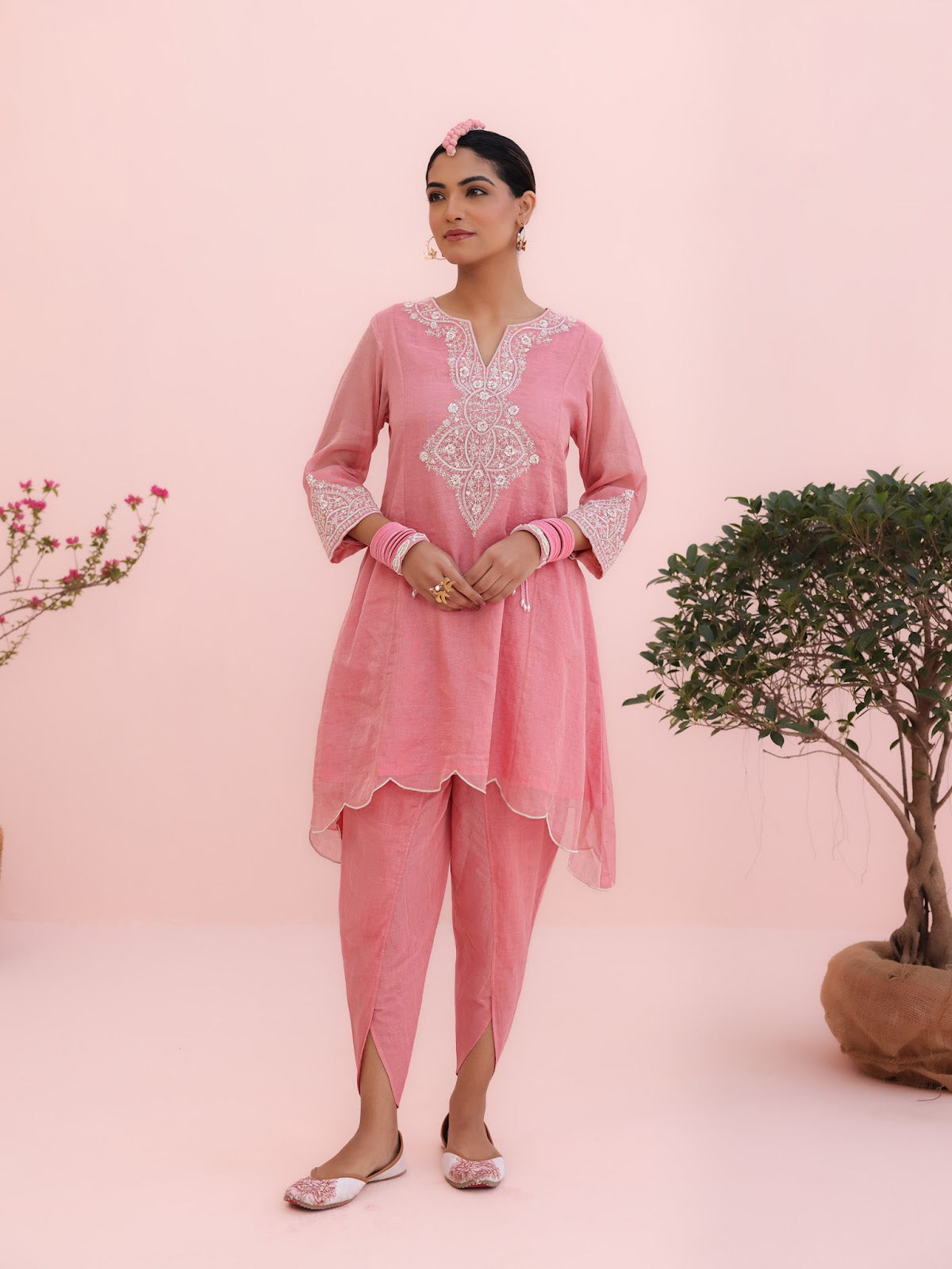 Siya Chanderi Pink Dhoti Set