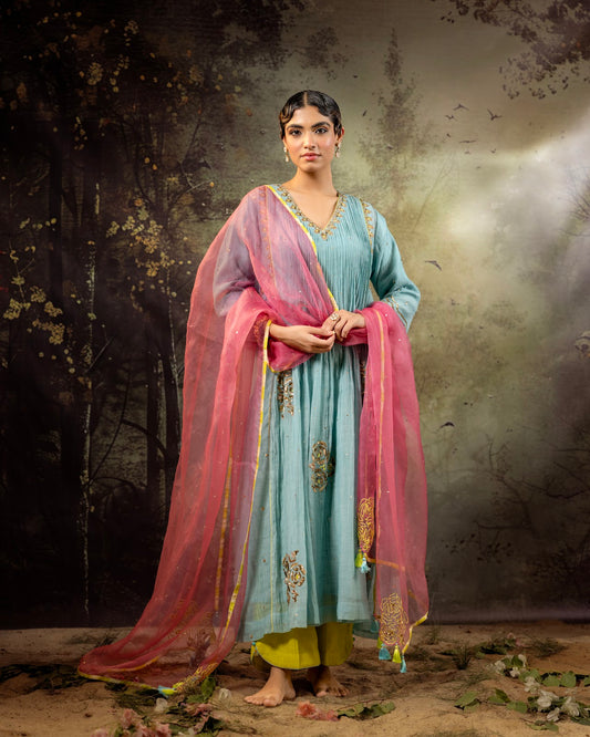 Ice Blue 5 Boota Kurta Set