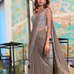 Taupe Leaf work Draped Saree - View 1