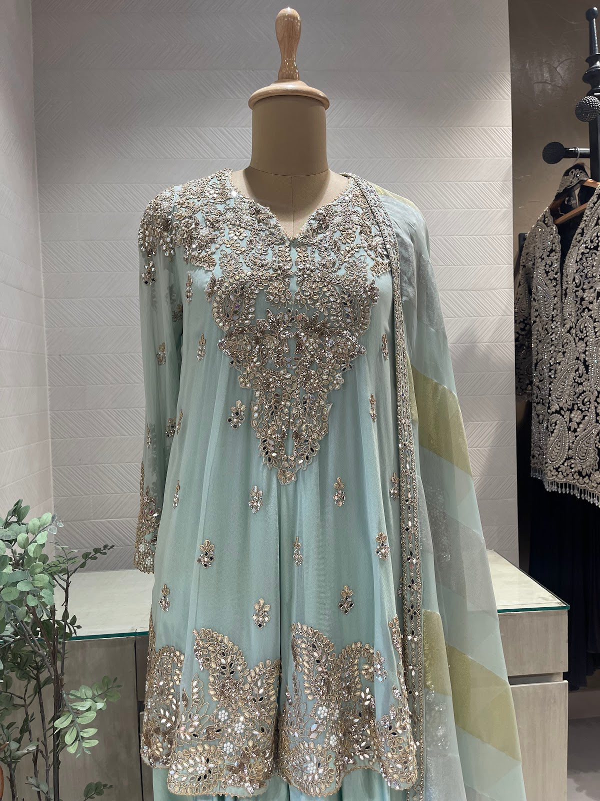 Powder Blue Gota Dhoti Suit Set