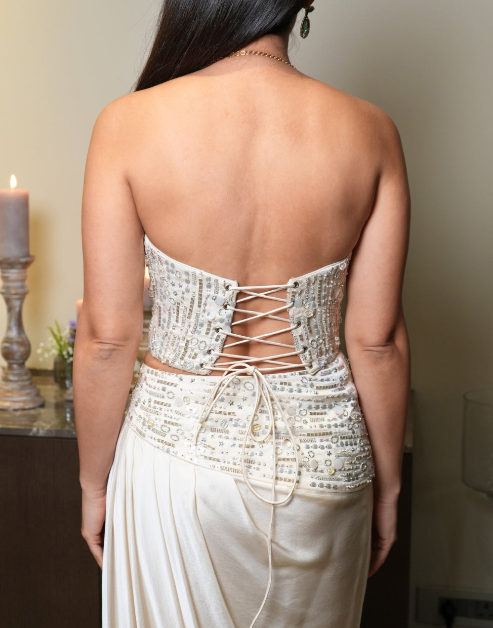 Broken Graphic Ivory Corset Cape Set - View 4
