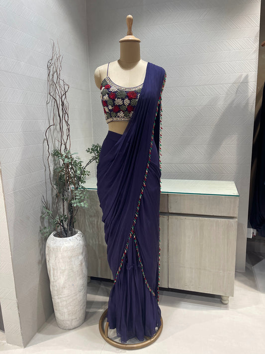 Deep Purple Pre Stitched Saree for Bridesmaid