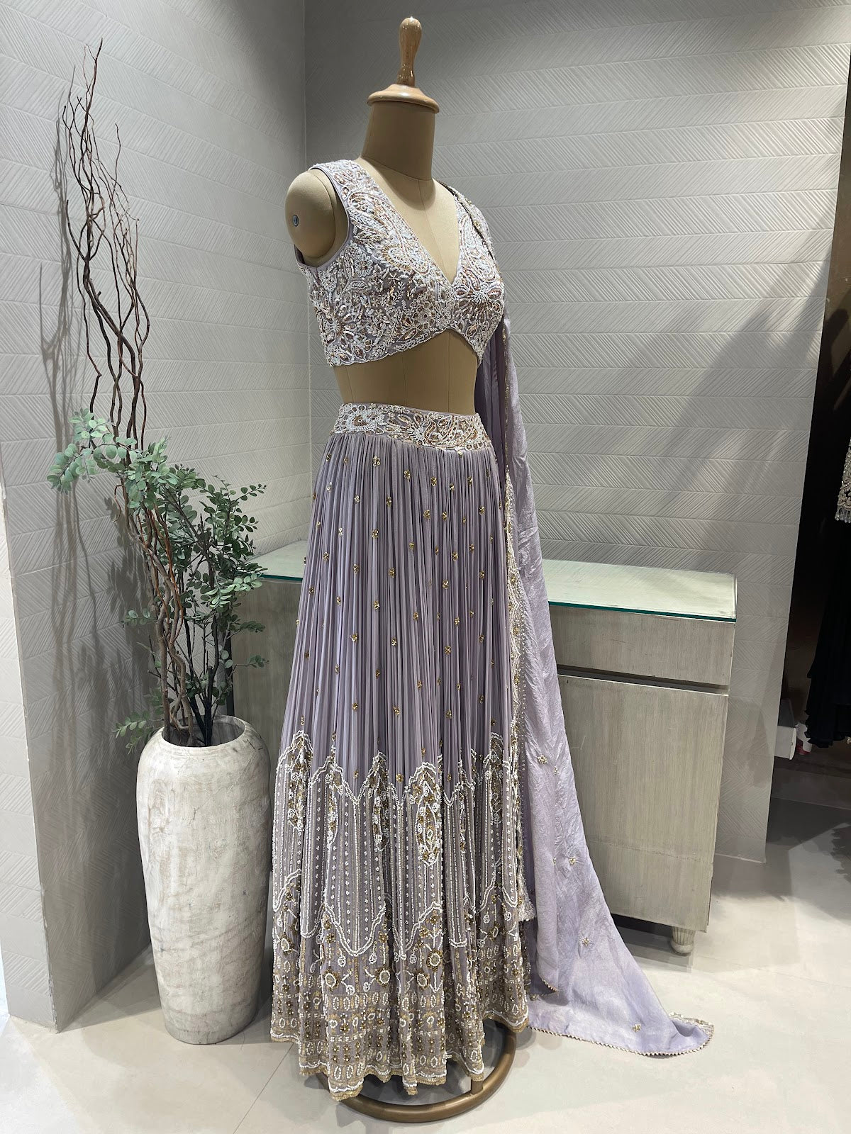 Lilac Pearl Zardozi Lehenga Set