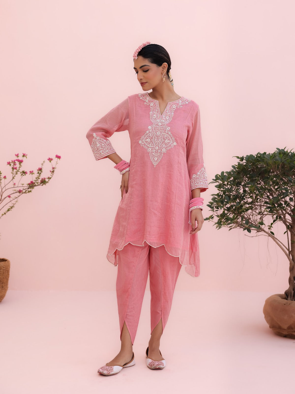 Siya Chanderi Pink Dhoti Set