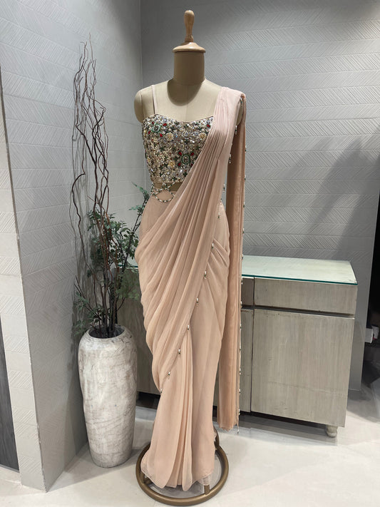 Dusty Pink Pre Draped Saree for Bridesmaids