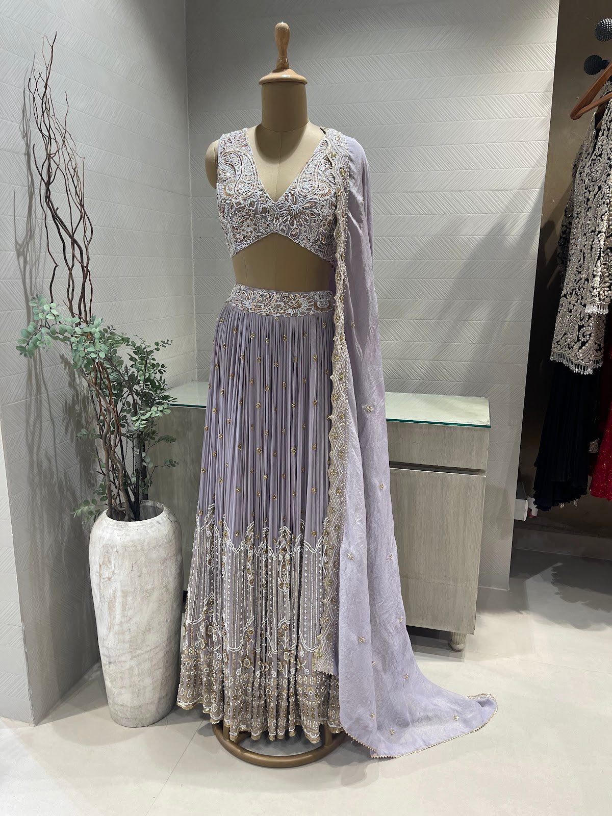 Lilac Pearl Zardozi Lehenga Set