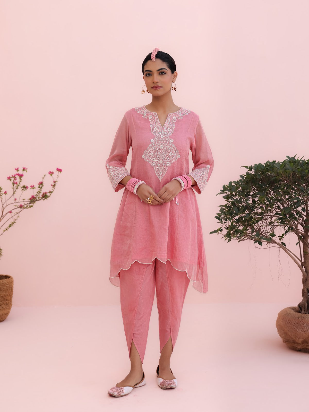 Siya Chanderi Pink Dhoti Set