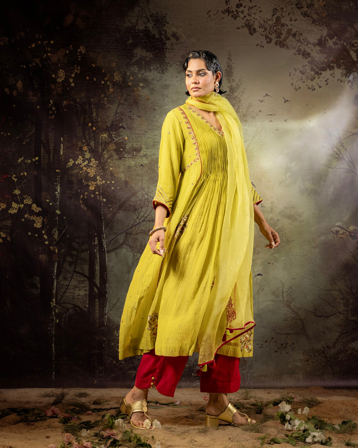Neon Green 5 Boota Kurta Set